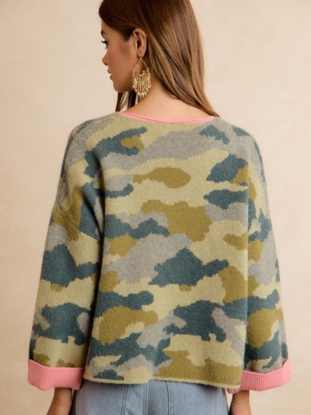 BiBi Camo Pink Trim Sweater - Picture 5 of 7